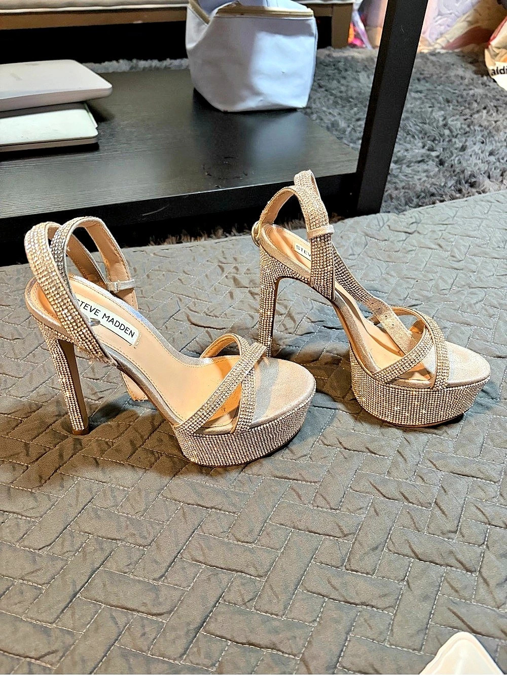 Steve Madden Silver Rhinestone Platform Stiletto Heels Sparkle Sandals